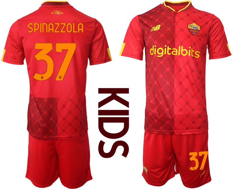 Youth 2022-2023 Club AS Rome home red #37 Soccer Jersey